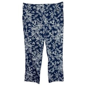 Rafaella Comfort Women's Navy Blue White Floral Print Cropped Pants Size 10